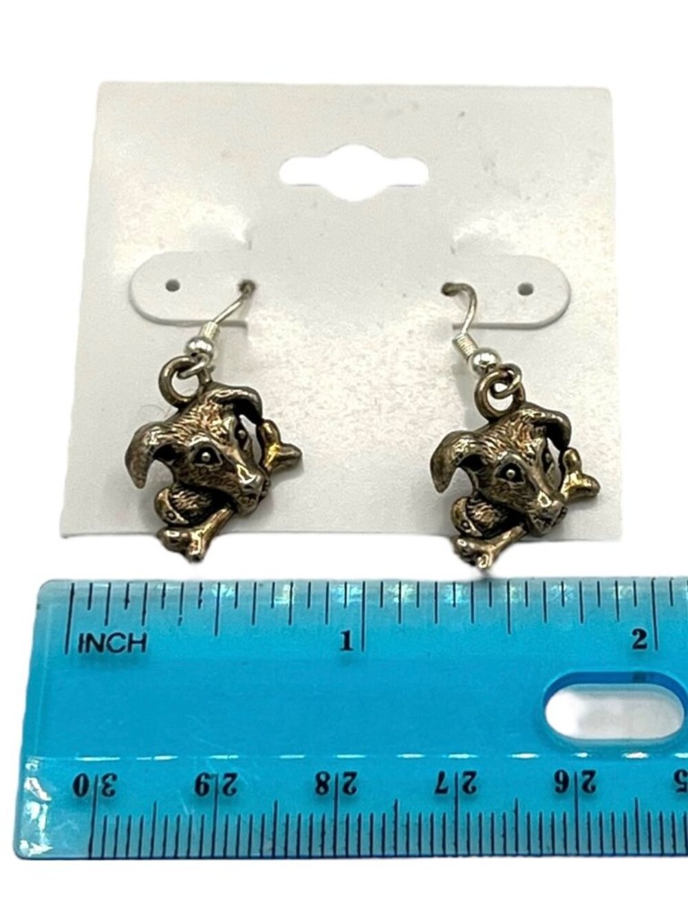 Vintage Bronze Tone Dog and Bone Dangle Earrings Puppy Pet Lover Jewelry